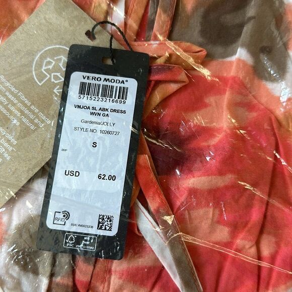 Vero Moda Women's dress VMJOA SL ABK DRESS WVN GA Size S in Orange/White NWT - Picture 8 of 9